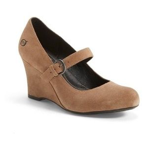 Born Jordana Suede Wedge Mary Jane Pumps 8 Taupe
